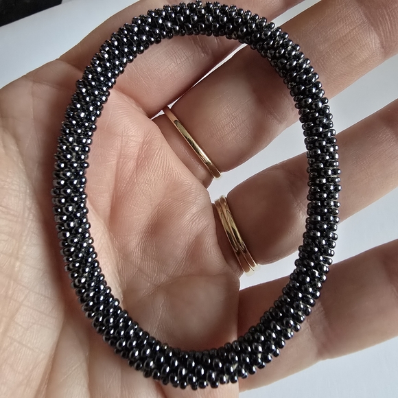 Bead bracelet roll on black glass beaded - Picture 5 of 6